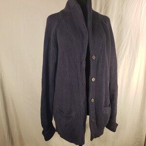 Lands End Navy Blue Ribbed Knit Cardigan - M